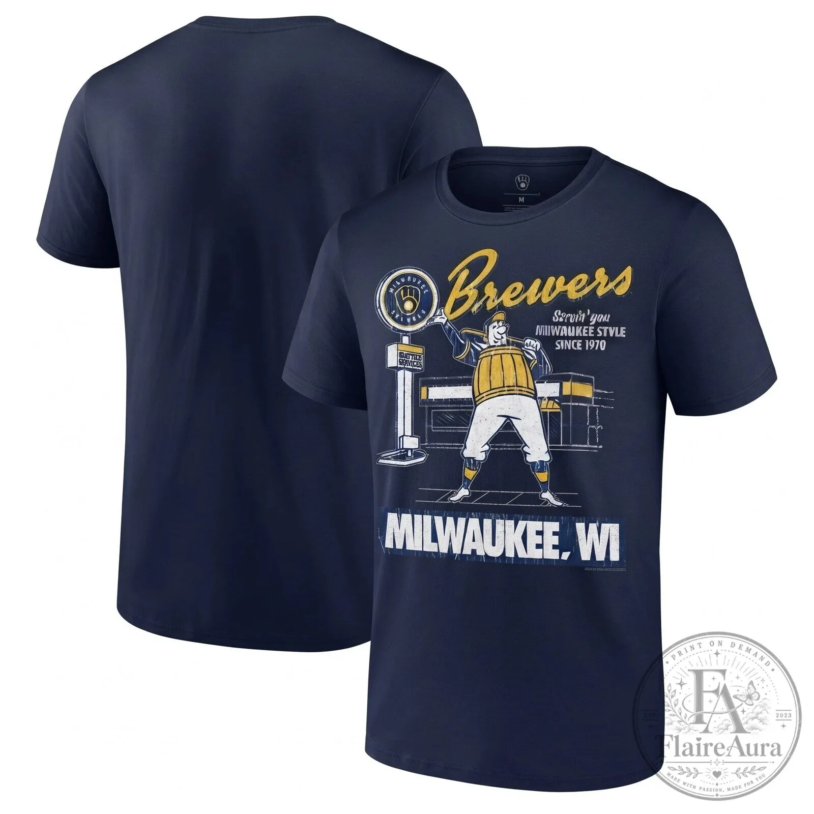 Milwaukee Brewers Servin' You Since 1970 Baseball Team Black T-Shirt 7 Milwaukee Brewers Servin