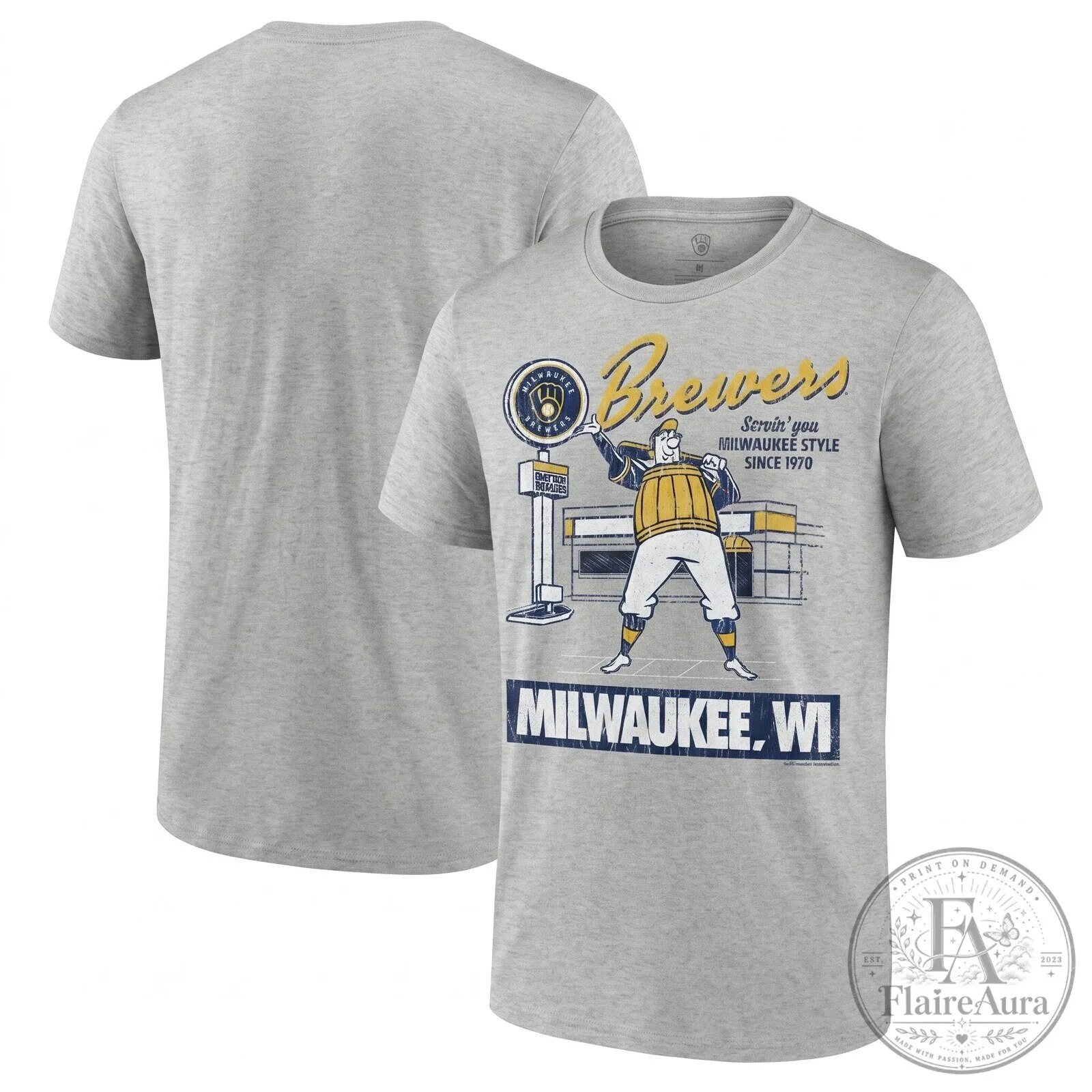 Milwaukee Brewers Servin' You Since 1970 Baseball Team Black T-Shirt 8 Milwaukee Brewers Servin