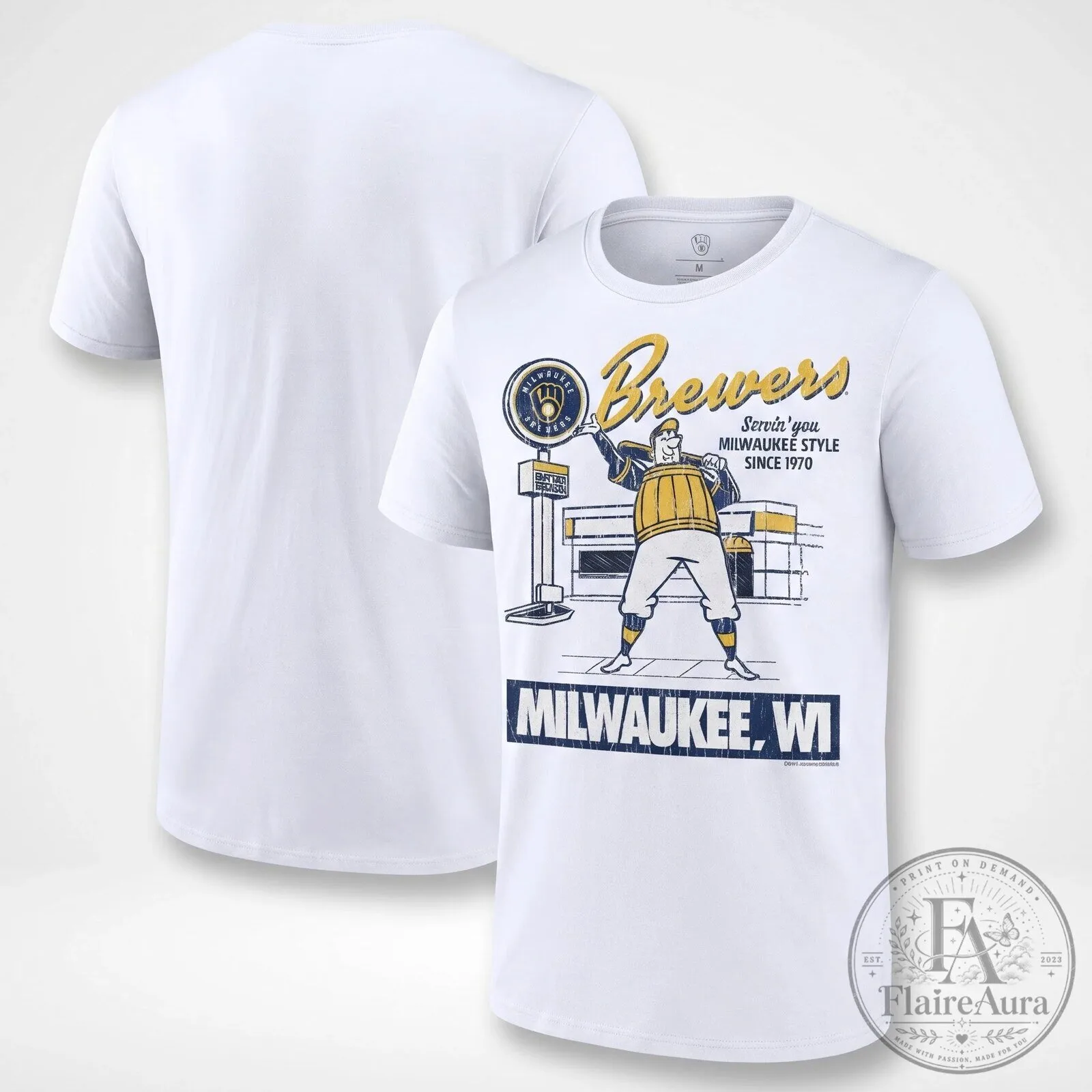 Milwaukee Brewers Servin' You Since 1970 Baseball Team Black T-Shirt 10 Milwaukee Brewers Servin