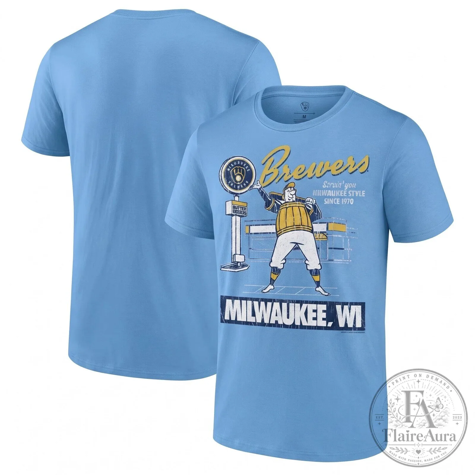 Milwaukee Brewers Servin' You Since 1970 Baseball Team Black T-Shirt 11 Milwaukee Brewers Servin