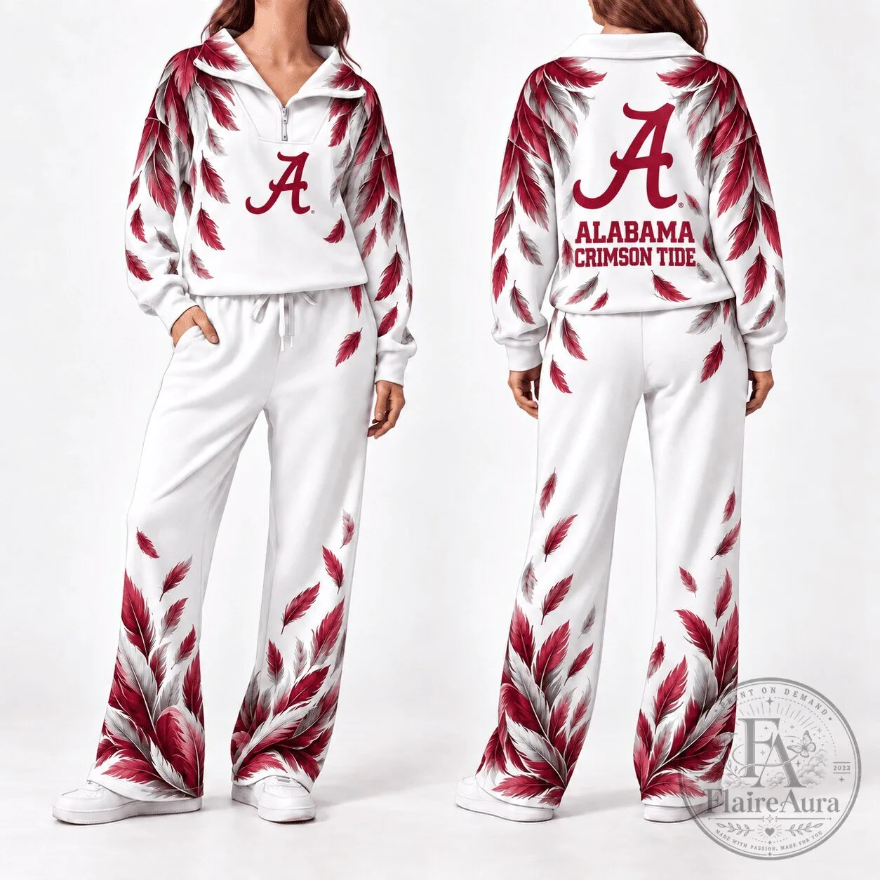 Alabama Crimson Tide Feather Design Quarter-Zip Pullover and Pants Set