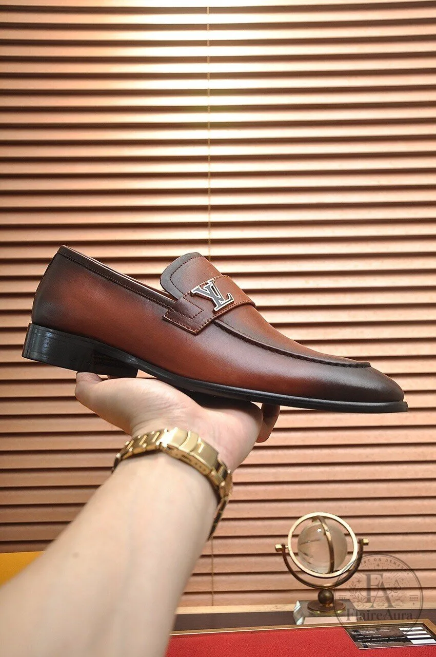 Louis Vuitton Men's Brown Leather Loafer Dress Shoes with Silver LV Buckle 6 Louis Vuitton Men