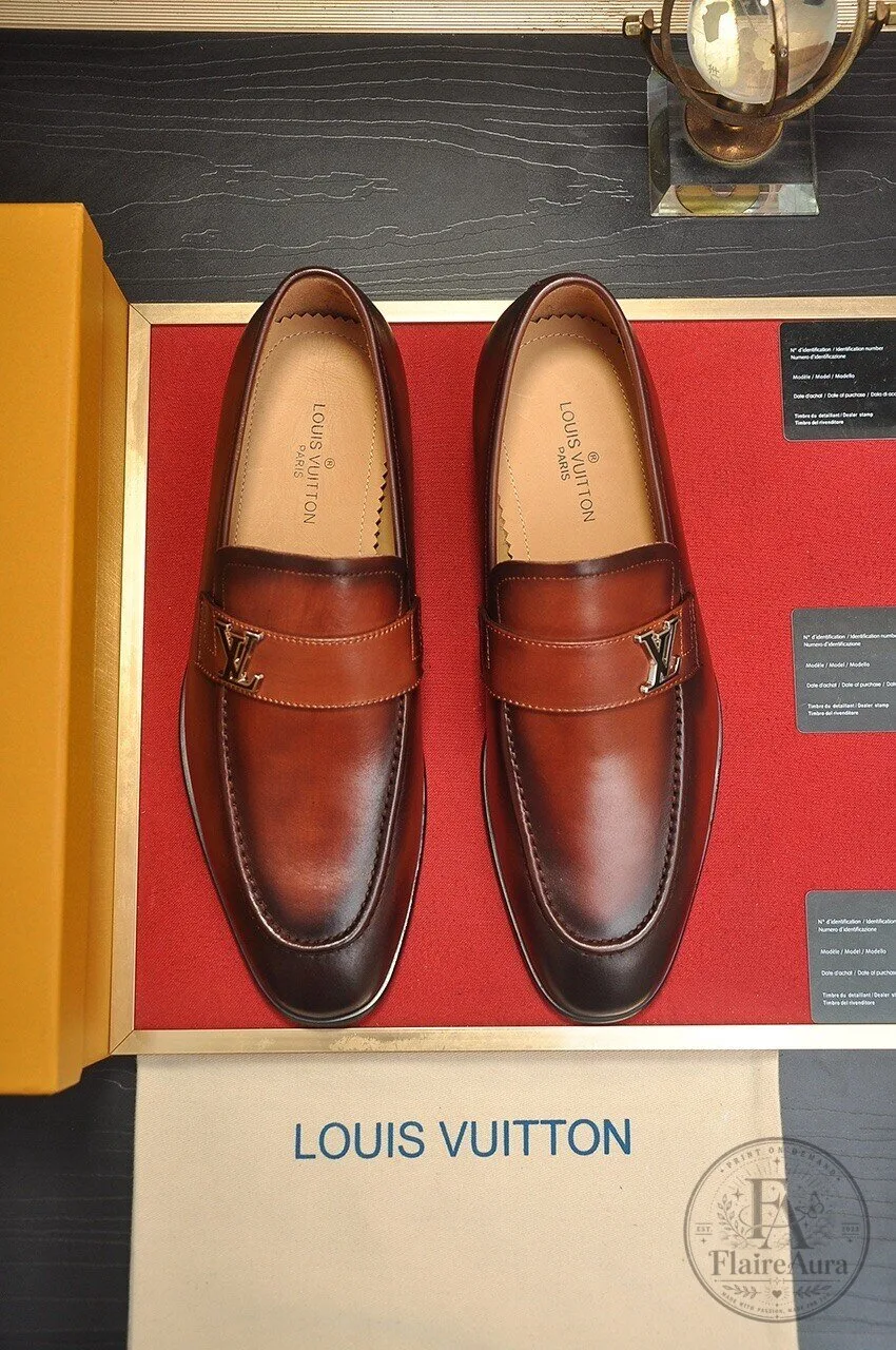 Louis Vuitton Men's Brown Leather Loafer Dress Shoes with Silver LV Buckle 7 Louis Vuitton Men