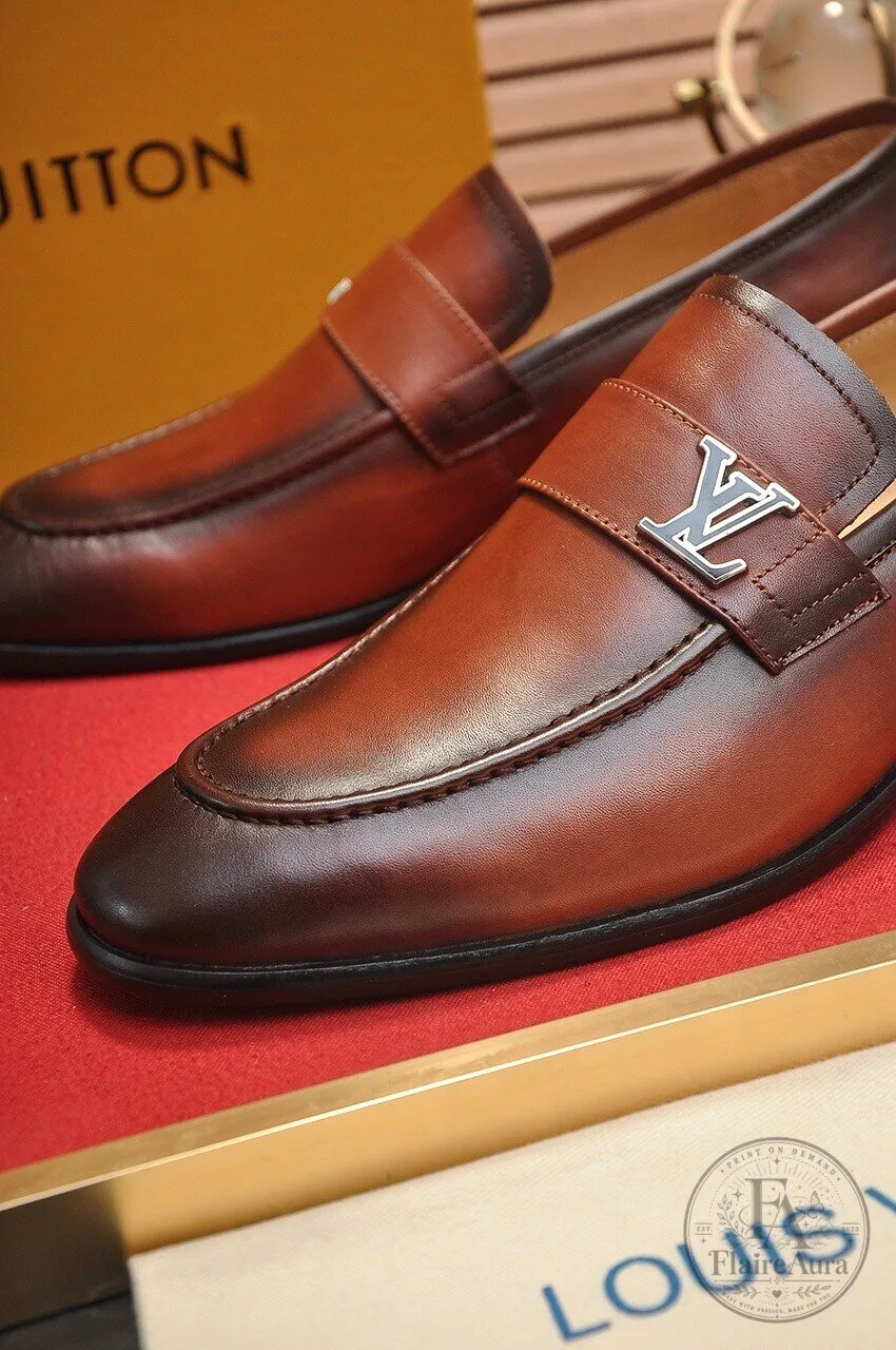 Louis Vuitton Men's Brown Leather Loafer Dress Shoes with Silver LV Buckle 8 Louis Vuitton Men