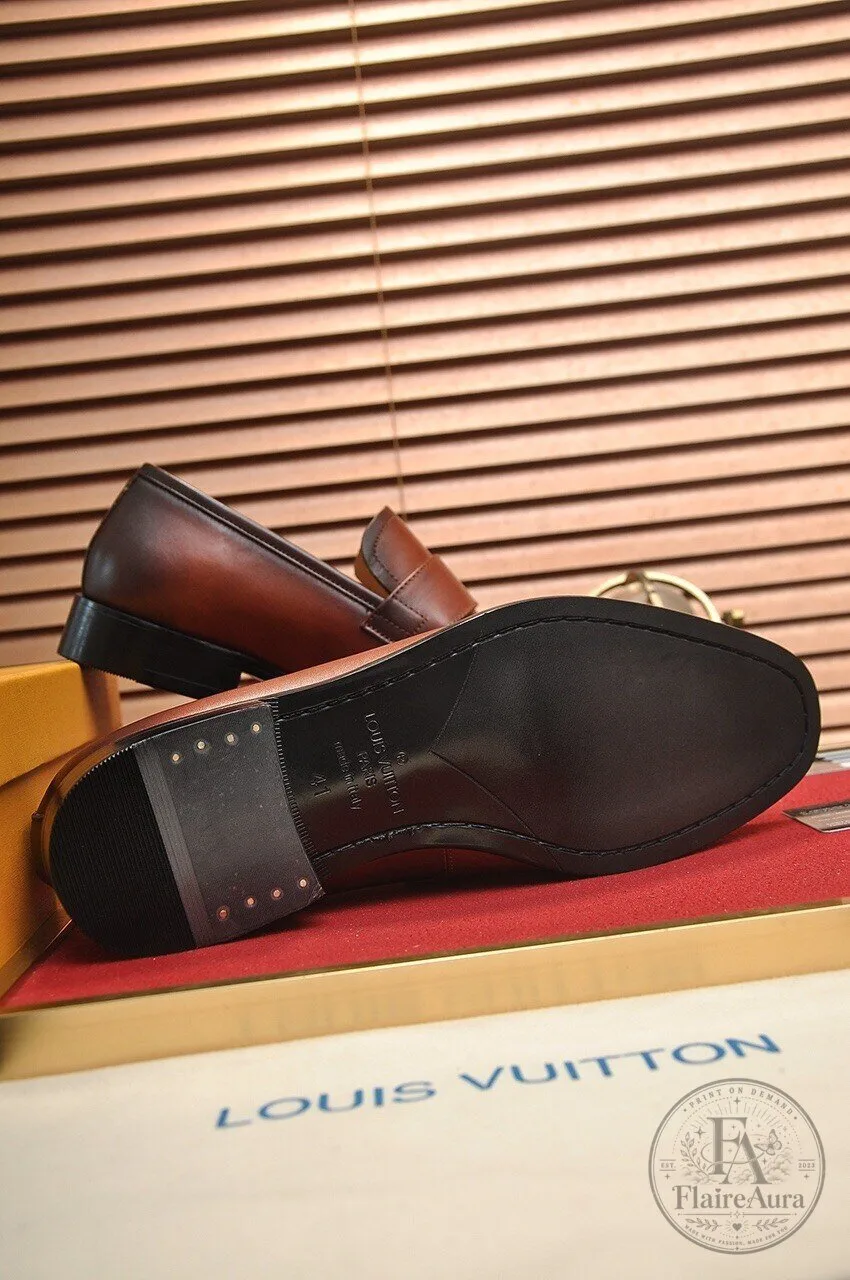 Louis Vuitton Men's Brown Leather Loafer Dress Shoes with Silver LV Buckle 9 Louis Vuitton Men