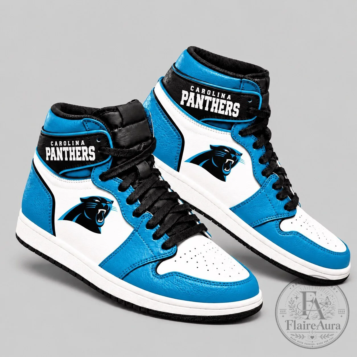 Carolina Panthers NFL Team Logo Blue White High Top Sneakers Shoes