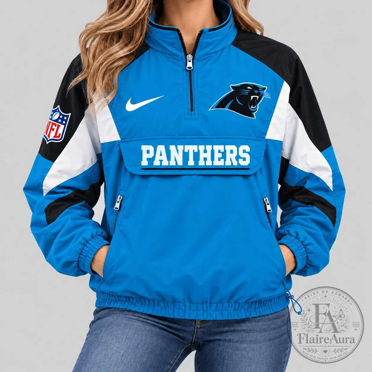 Carolina Panthers NFL Half Zip Pullover Anorak Jacket for Women