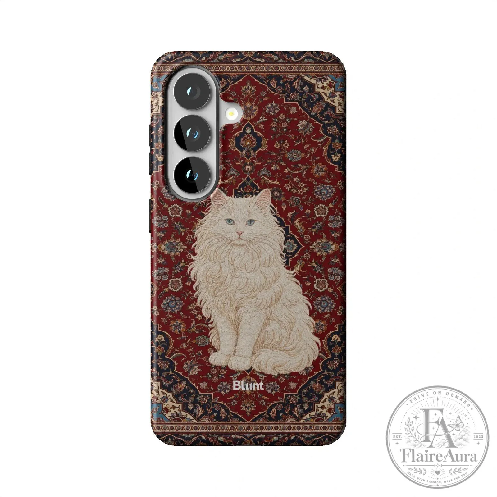 Persian Cat on Red Oriental Rug Pattern Samsung Galaxy Phone Case