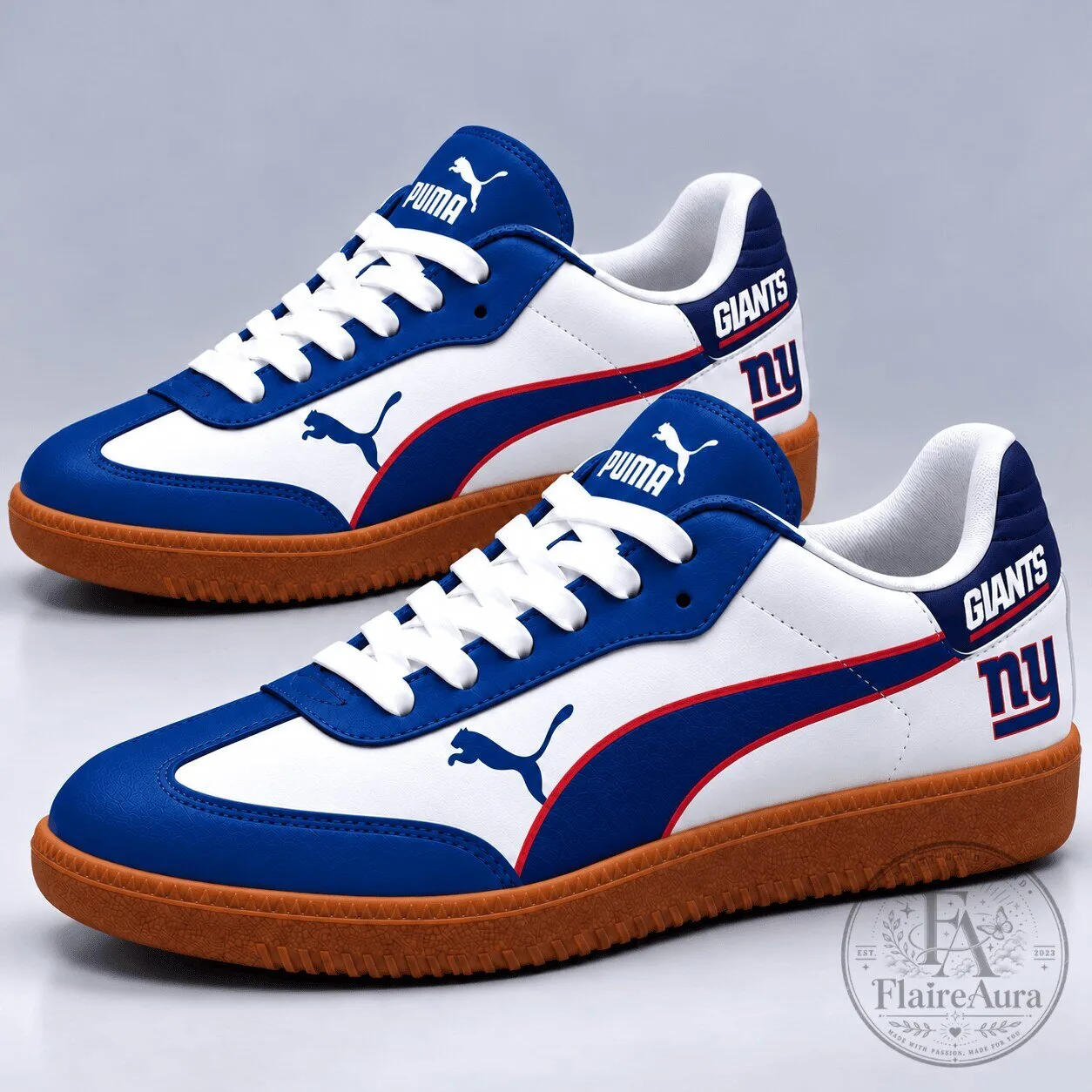 New York Giants NFL Football Team Logo White and Blue Athletic Shoes