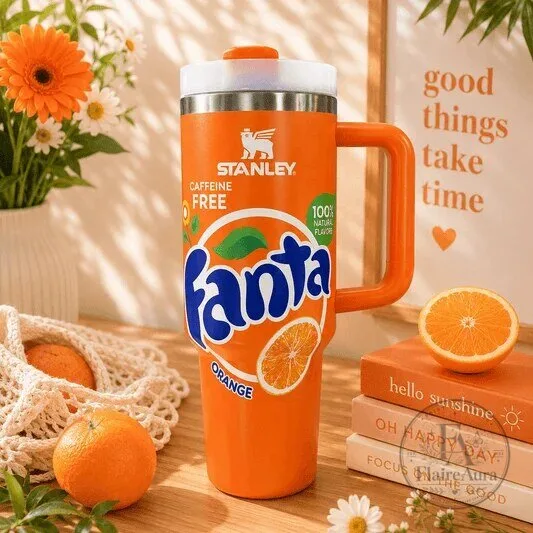 Caffeine-Free Stanley Insulated Tumbler in Fanta Orange with Durable Stainless Steel and Handle