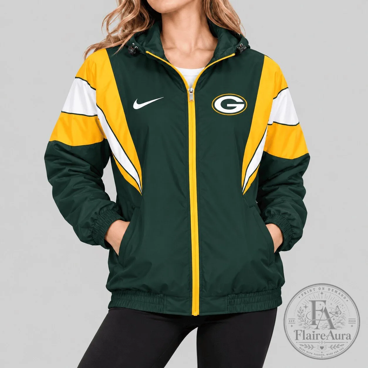 Green Bay Packers Nike Color Block Windbreaker Full Zip Jacket