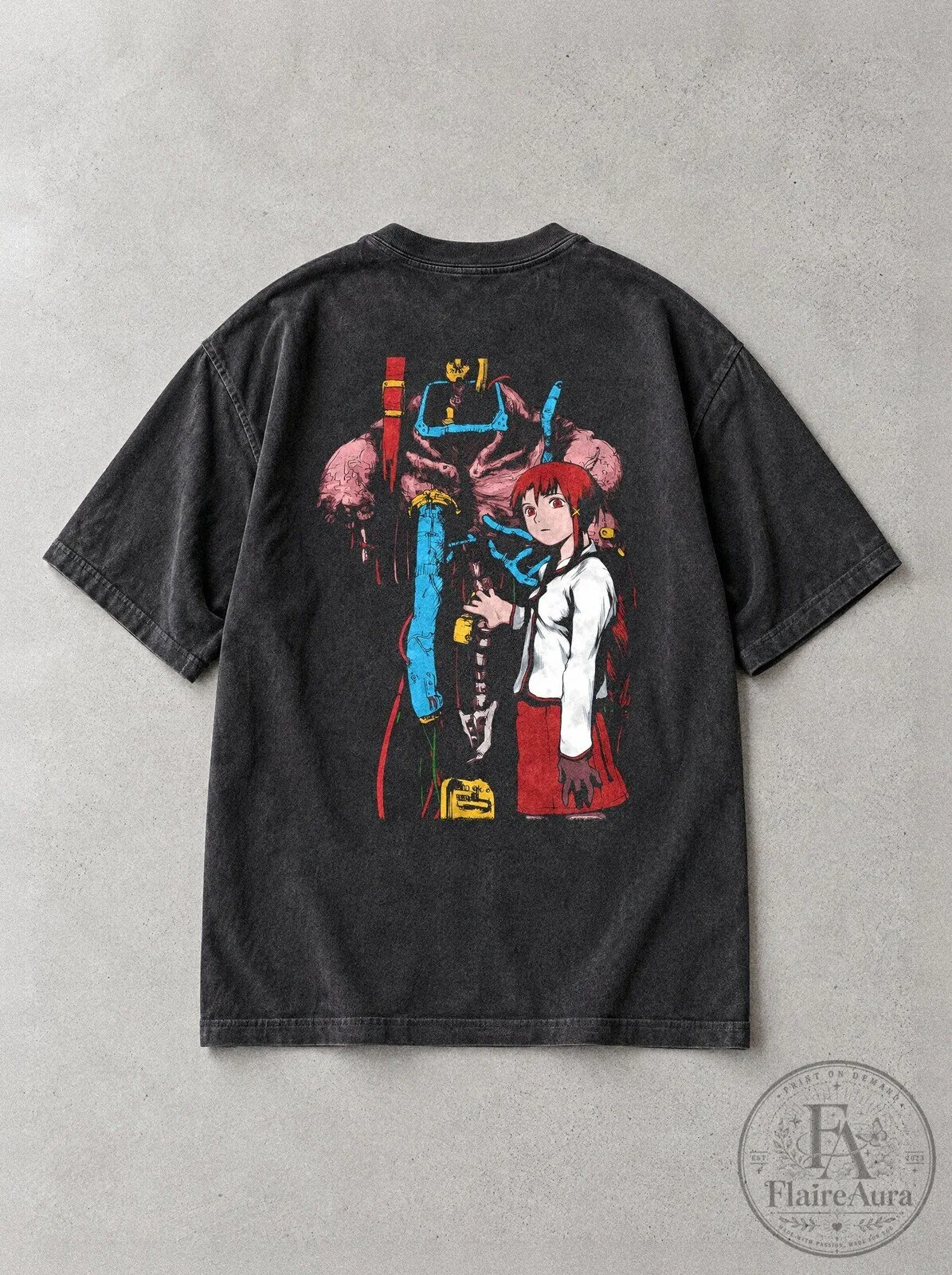 Serial Experiments Lain Cyberpunk Anime Girl Vintage Washed T-Shirt