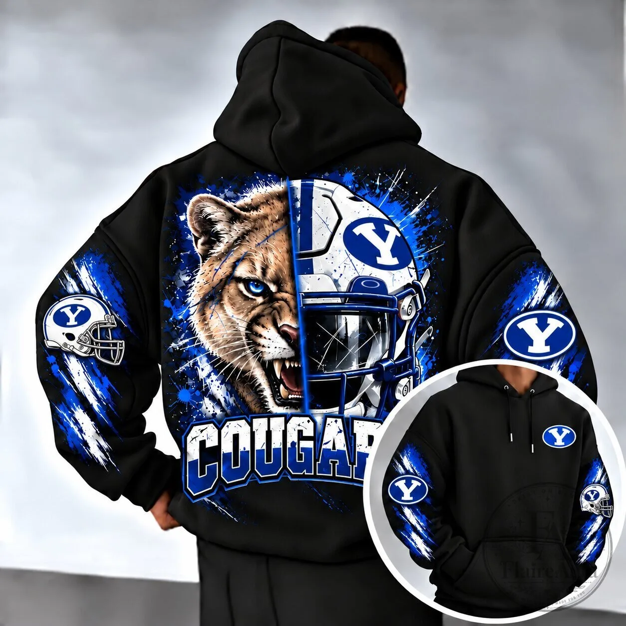 Brigham Young University Cougars Football Helmet and Mascot Hoodie