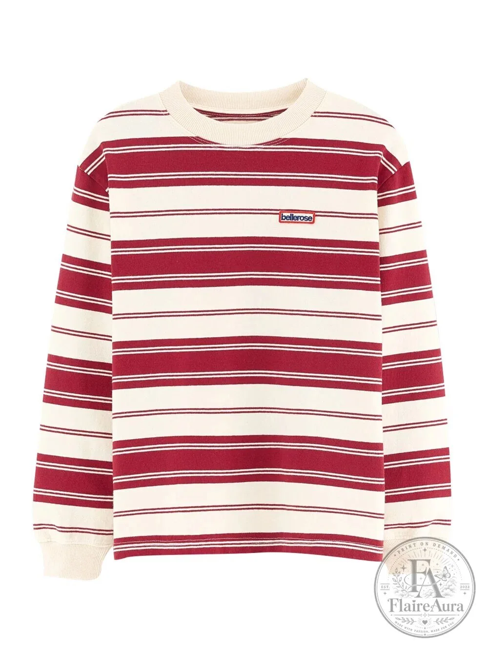 Bellerose Red and White Striped Long Sleeve Crewneck T-Shirt 3 Bellerose Red and White Striped Long Sleeve Crewneck T-Shirt