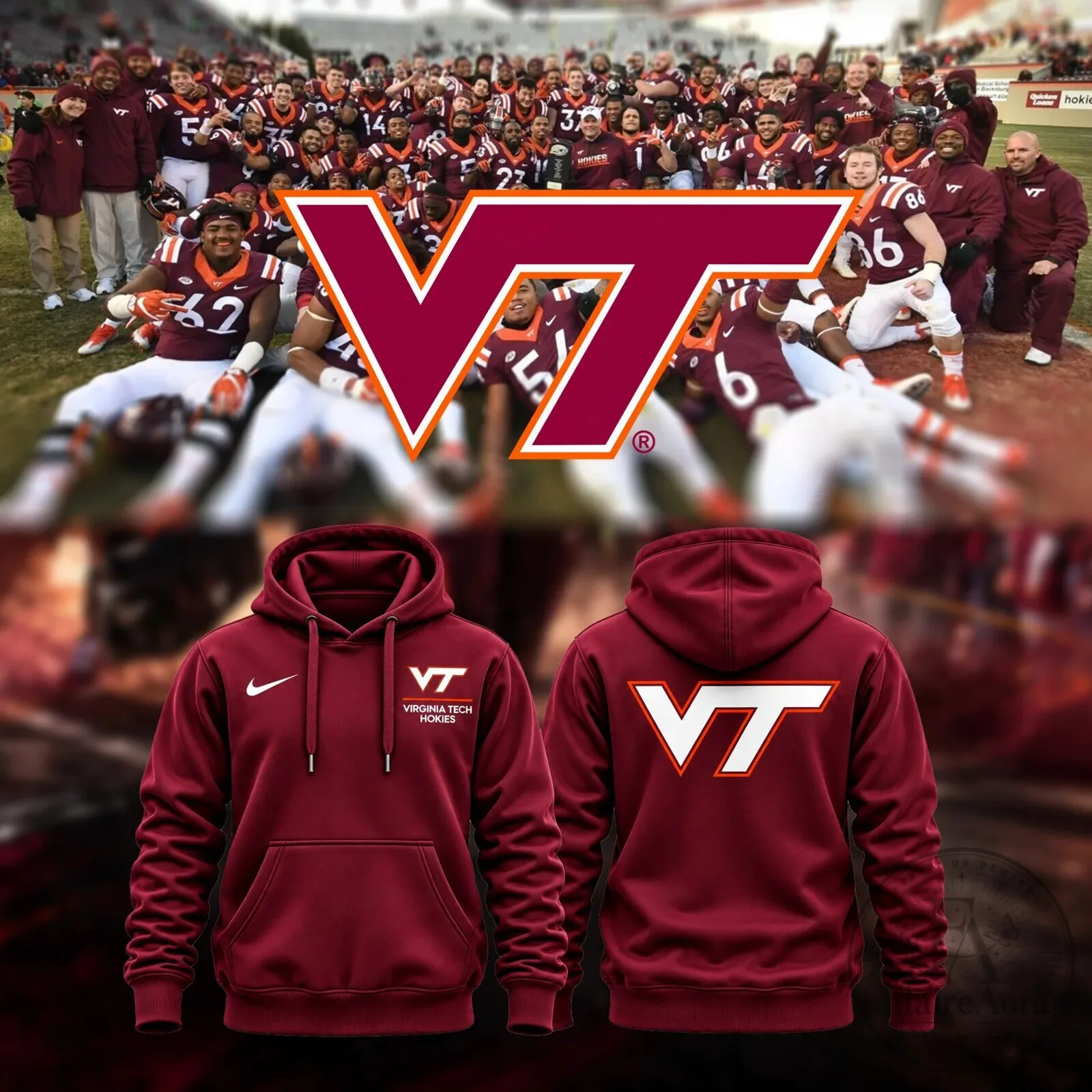 Maroon Pullover Hoodie featuring Virginia Tech Hokies Football Team Logo