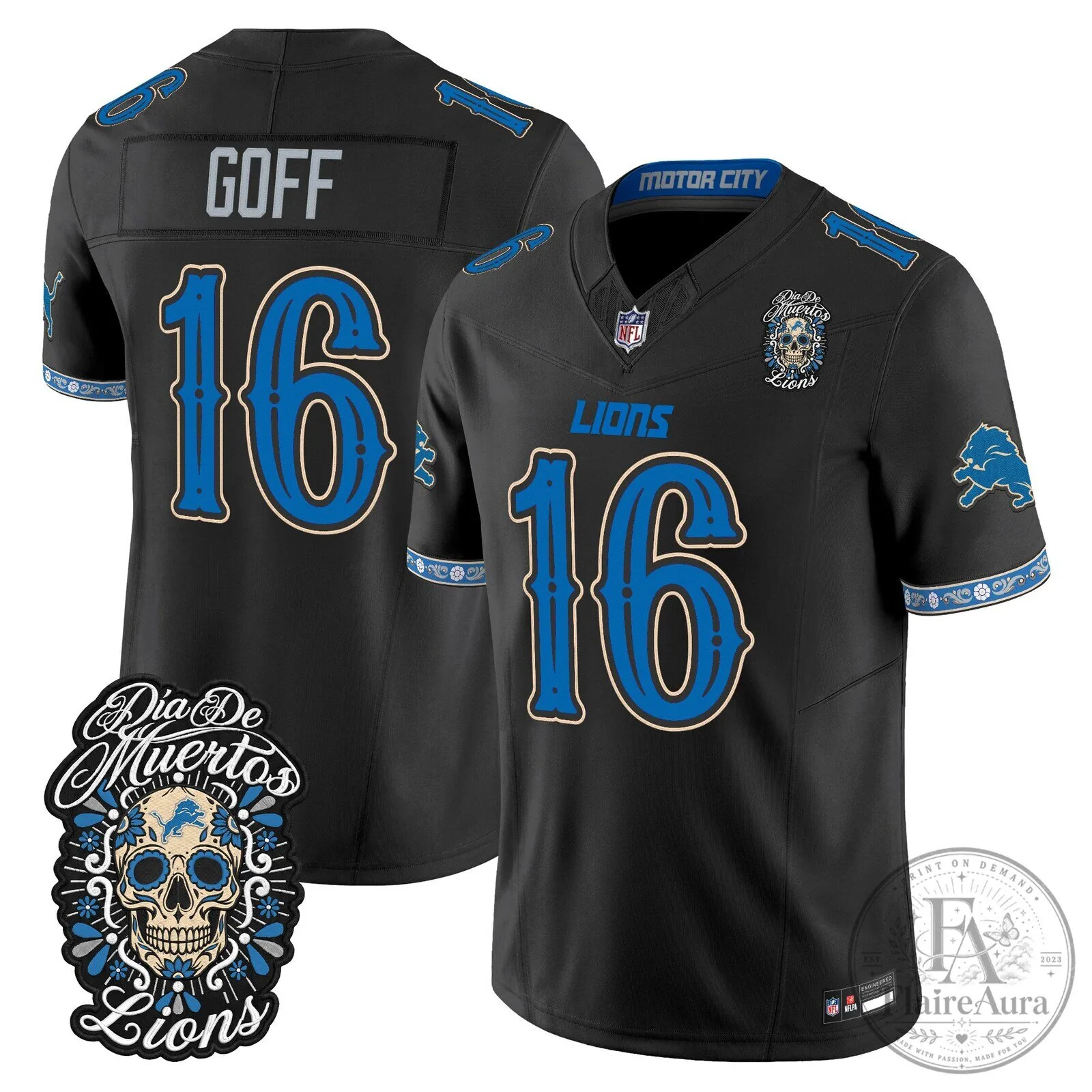 Jared Goff Dia de los Muertos Jersey for Detroit Lions Football Fans