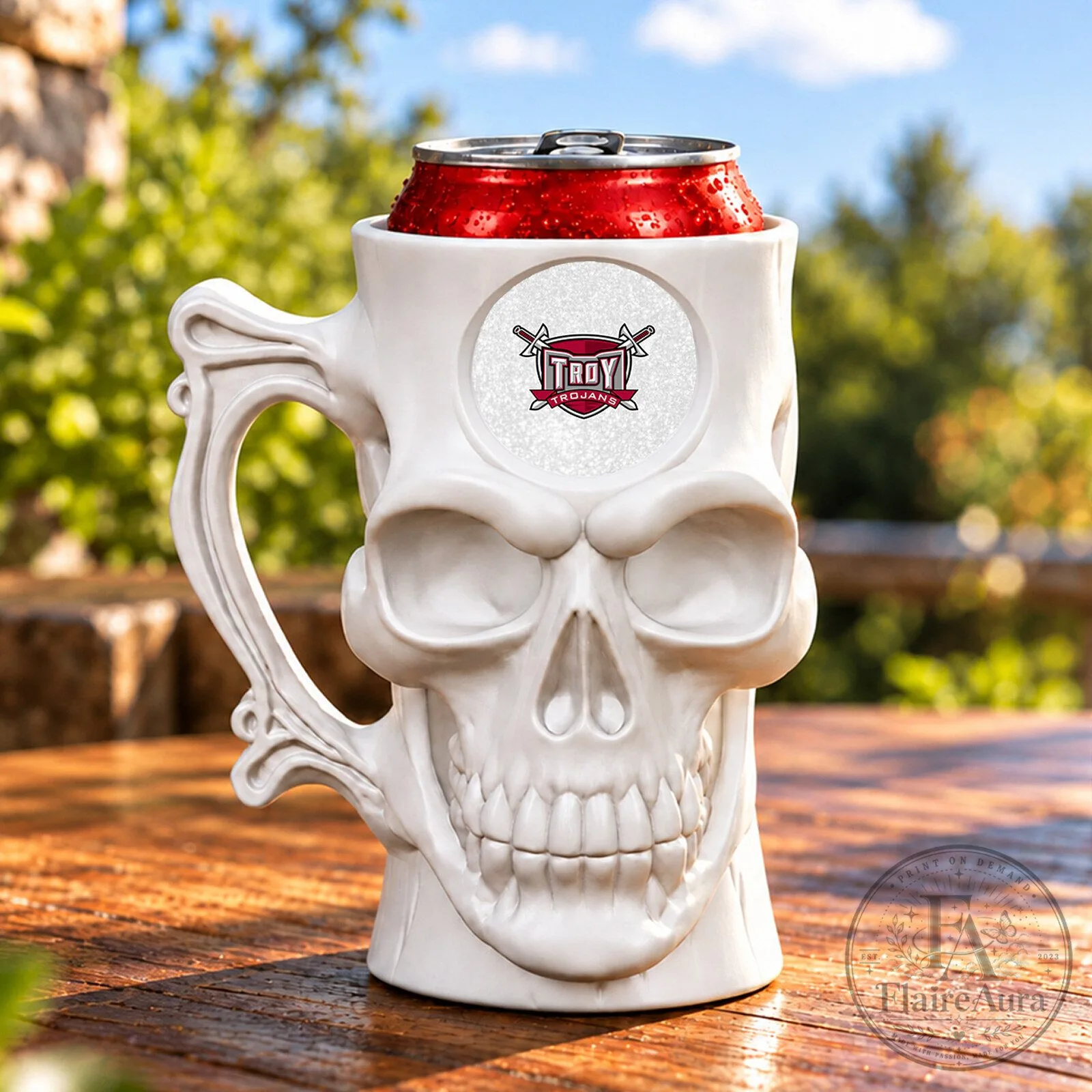 Troy Trojans NCAA Skull Can Cooler Holder with Handle