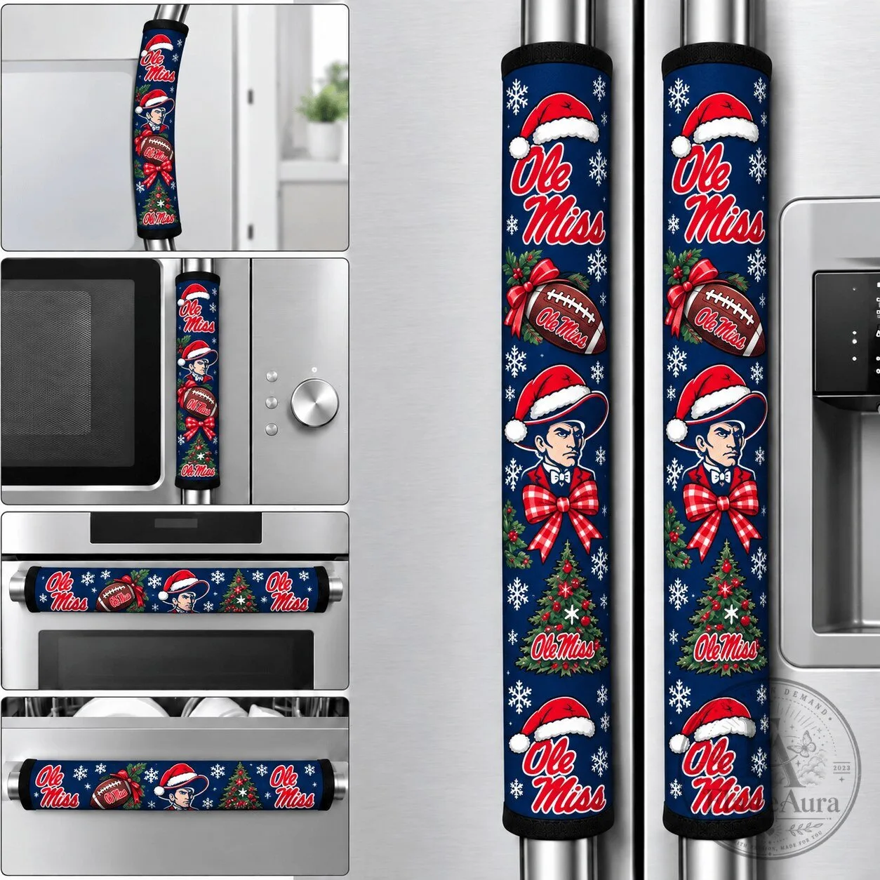 Ole Miss Rebels Christmas Football Fan Refrigerator Handle Cover