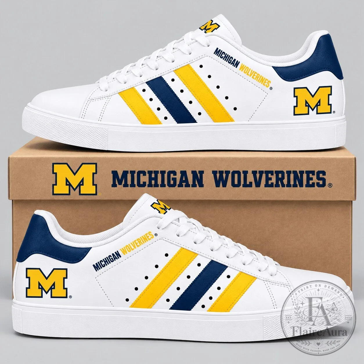 Michigan Wolverines NCAA Stripe Low Top Sneakers Shoes