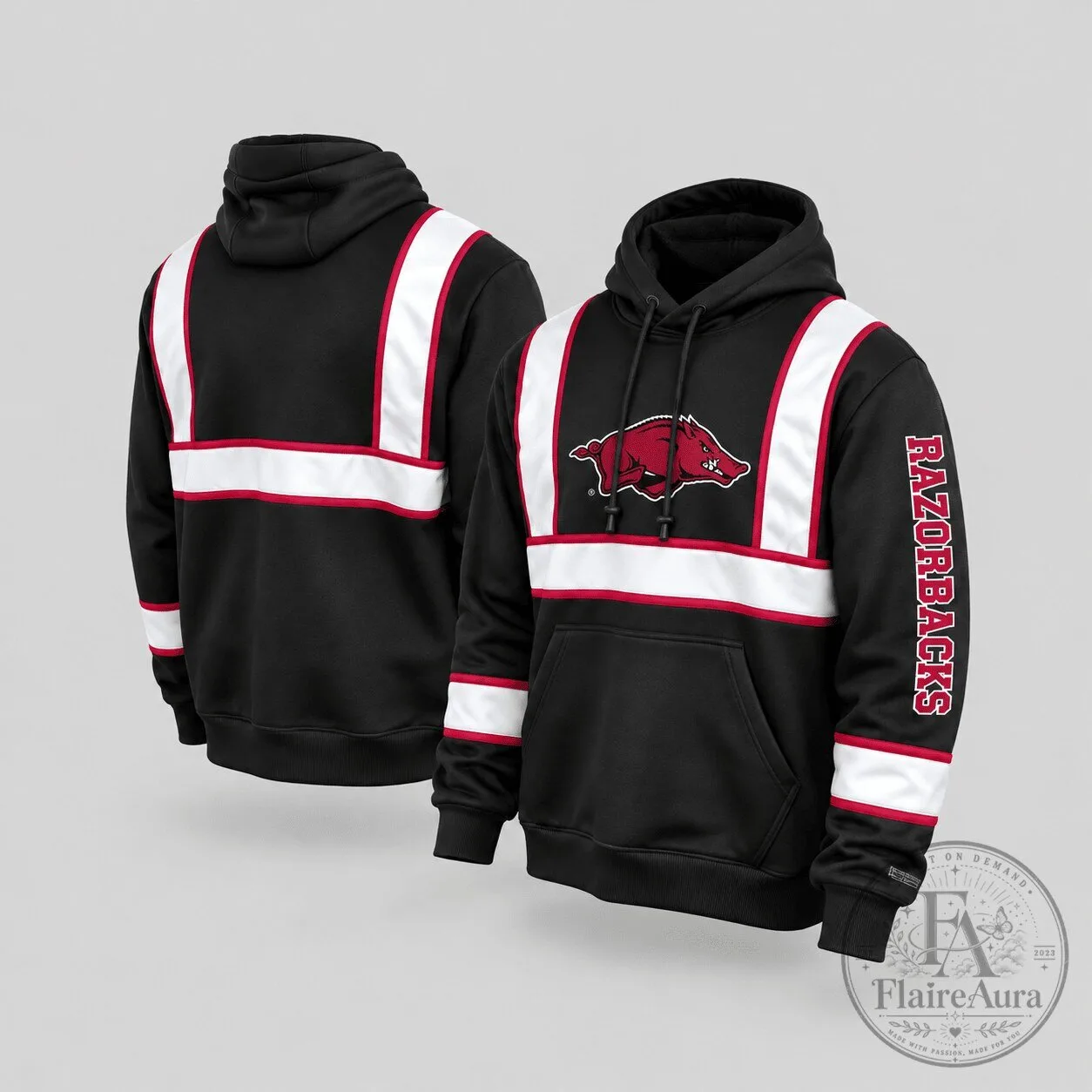 Arkansas Razorbacks NCAA Reflective Stripe Black Pullover Hoodie