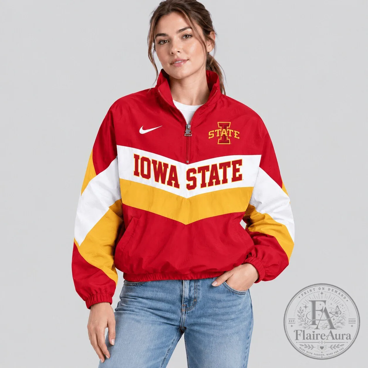 Iowa State Cyclones NCAA Chevron Wordmark Red and Gold Quarter Zip Jacket