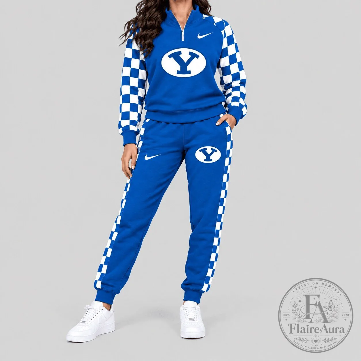 Brigham Young University Cougars Checkerboard Quarter Zip Sweatshirt