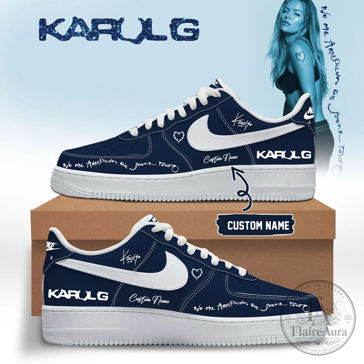 Karol G No Me Arrepiento de Sentir Tanto Album Cover Art Custom Shoes