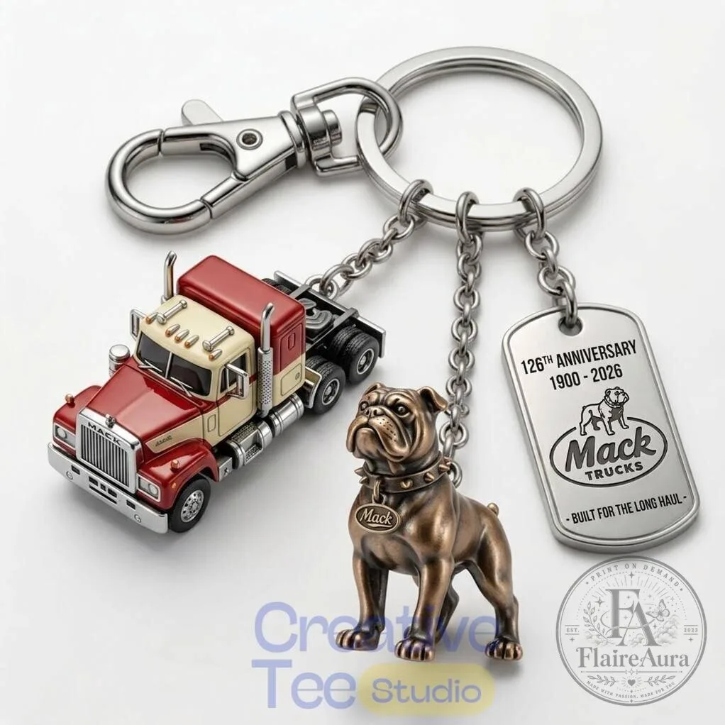 Mack Trucks 126th Anniversary Bulldog and Truck Model Commemorative Keychain
