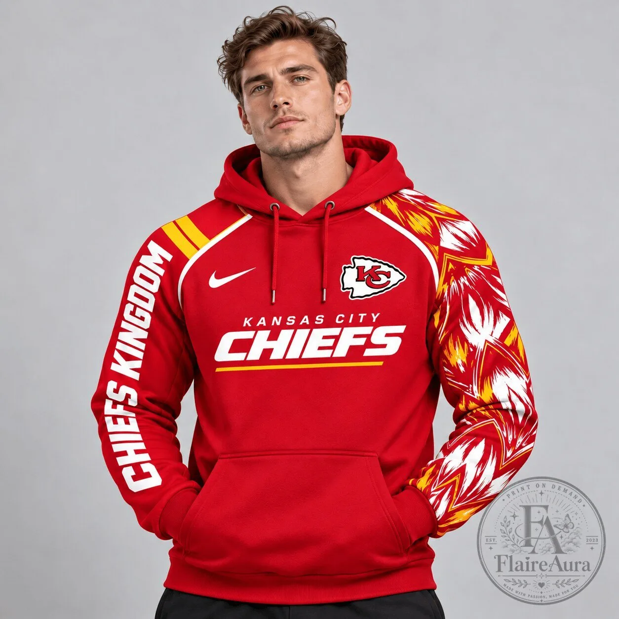 Kansas City Chiefs Kingdom Dynamic Brushstroke Graphic Red Pullover Hoodie