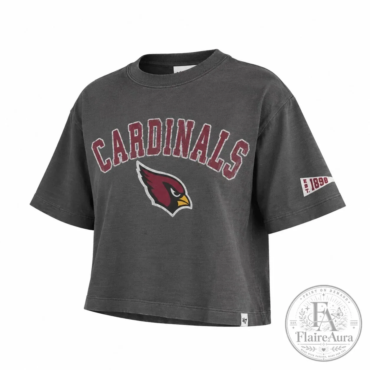 Arizona Cardinals Women's Distressed Logo Short Sleeve Crop T-Shirt