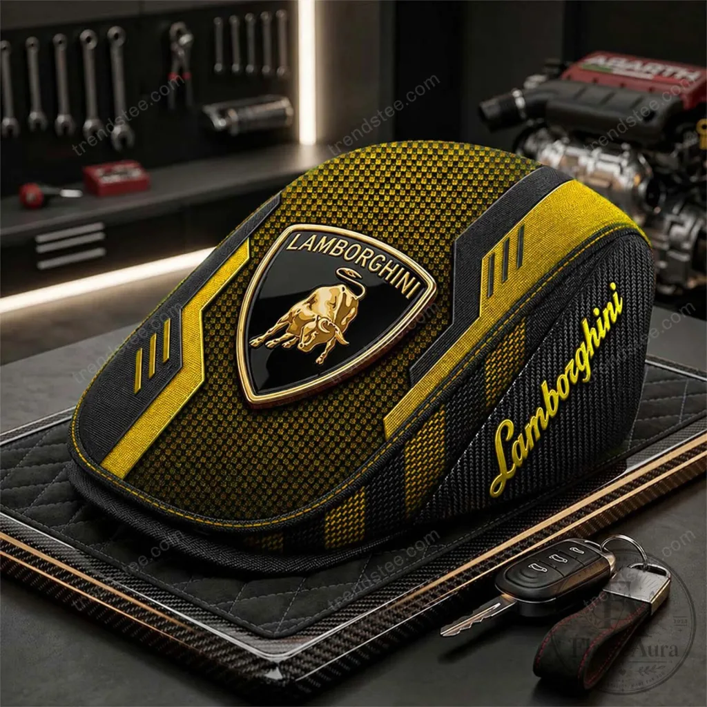 Lamborghini Yellow and Black Luxury Car Logo Flat Cap Hat Lamborghini Yellow and Black Luxury Car Logo Flat Cap Hat