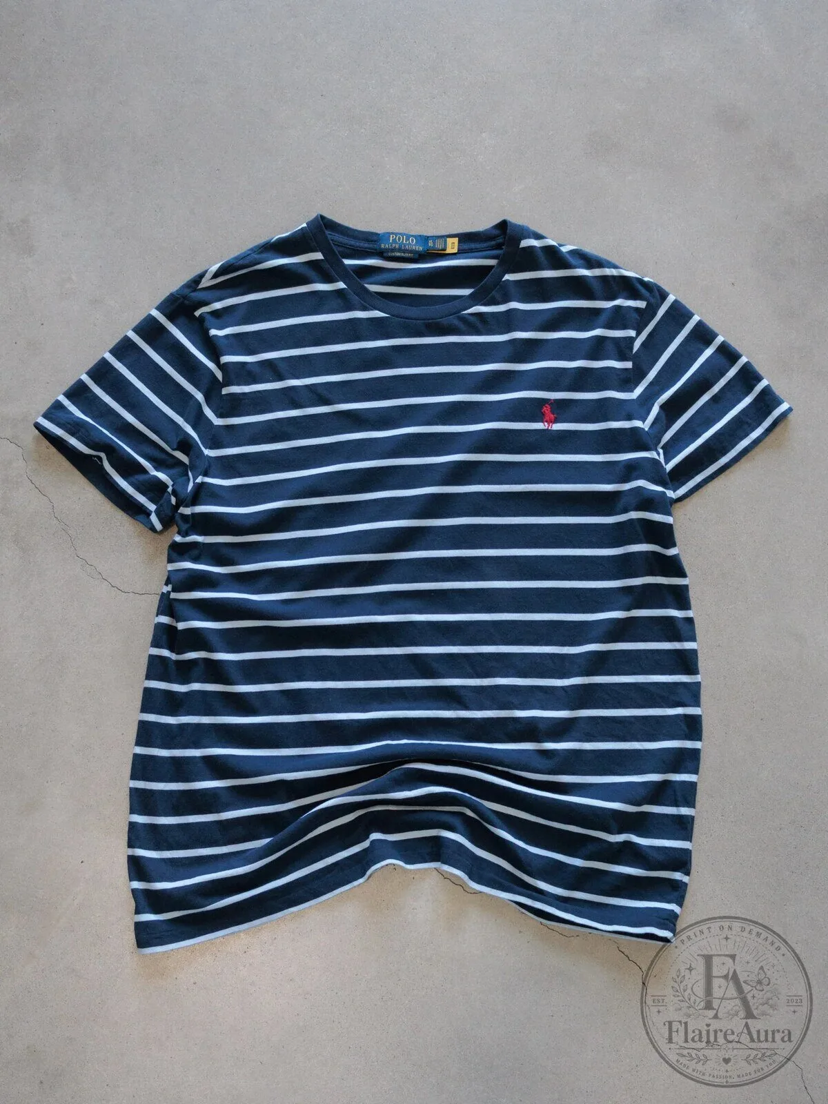 Polo Ralph Lauren Navy Blue and White Striped Short Sleeve Crewneck T-Shirt