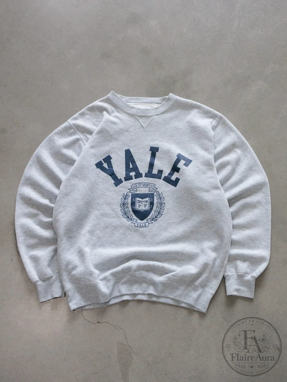 Yale University Lux Et Veritas Seal Gray Crewneck Sweatshirt